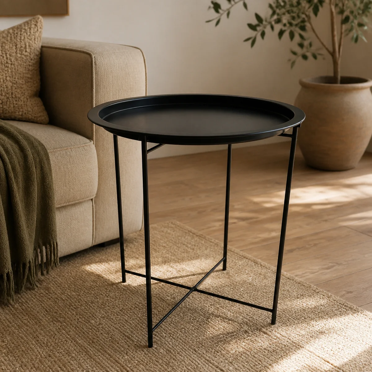 Twyfelfontein Tray Side Table staged in a warm living room.
